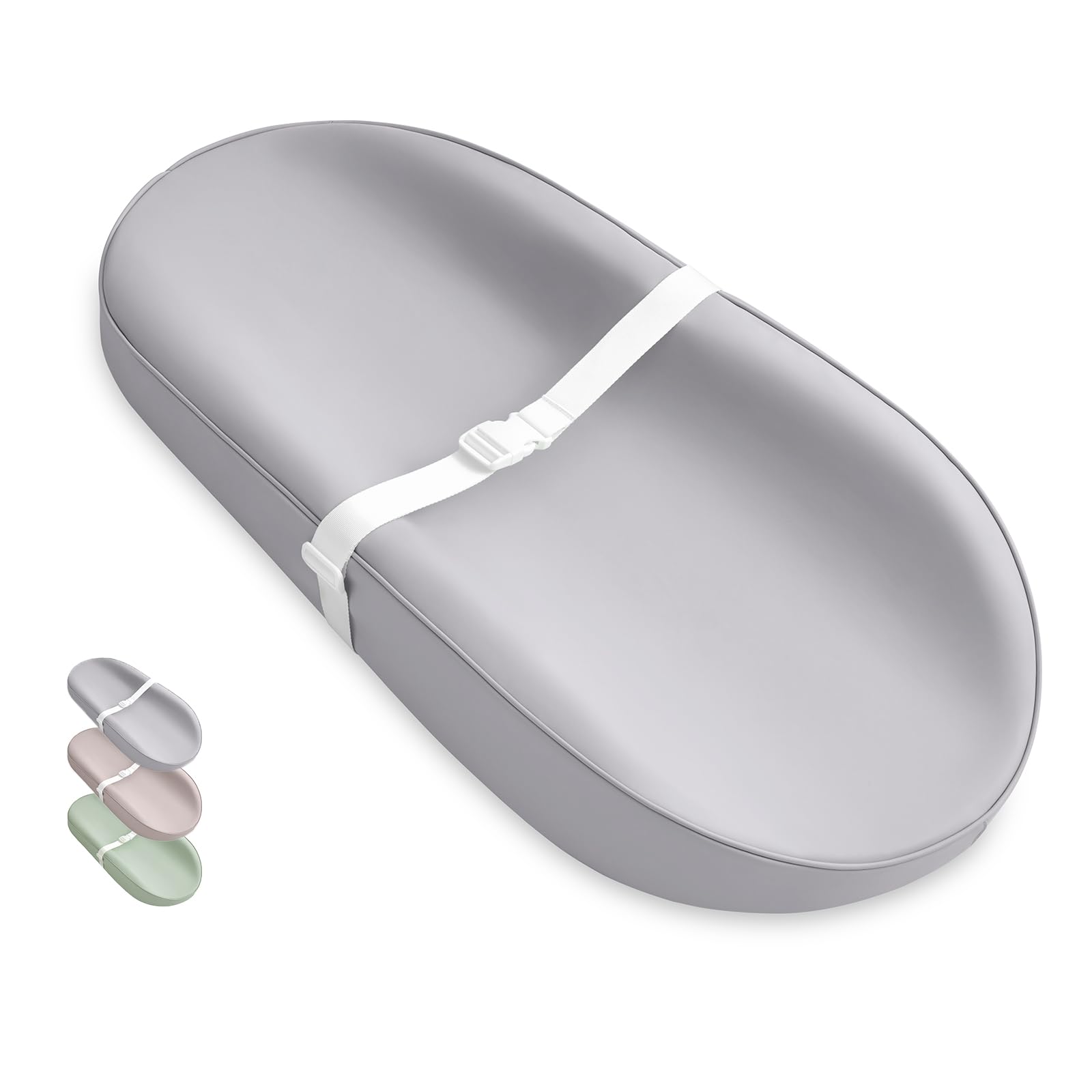 Blissful Diary Vegan Leather Baby Changing Pad with Waterproof & Wipe-Clean PU Cover, Avocado Size Cozy Diaper Changing Pad for Dresser and Table, Light Gray Image