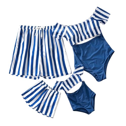 Photo 1 of IFFEI Family Matching Swimsuits One Piece Strapless Striped Bathing Suits One Shoulder Hollow Out Mommy and Me Swimwear Blue Girls: 8-9 Years