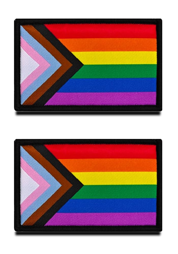 2 Packs LGBTQ Pride Rainbow Pride Process Flag Embroidered Hook & Loop Fastener Emblem Sew On Funny Gay Rights Patches for Clothes Clothing Hats Jackets Jeans Backpack Vest Biker Unifrom