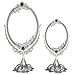 KINGFOM Antique Two Sided Swivel Oval Desktop Vanity Makeup Mirror with Embossed Roses and Mounted Beads for Home, Jewelry or Watches Cosmetics Showcase (Antique Pewter, Standard)