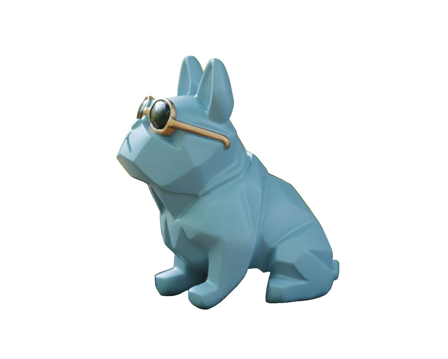 Mini Geometric Dog Puppy Figure with Sunglasses, 87 x 54 x 92 mm, Blue Colour, Minimalist Animal Statue Made of Resin, Home, Garden, Bar, Desktop Ornament, Decoration for Standing