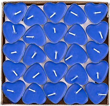 50 Pack Unscented Tea lights Candles โ Heart Shaped Smokeless Tealight Candles - Decorations for Wedding, Party, Votives, Oil Burners and Christmas (Blue)