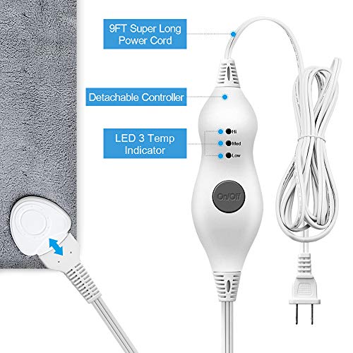 Bozily Heating Pad, Electric Heating Pads for Back Pain, FDA/UL Pain Relief Heat Pad for Cramps Neck and Shoulders, 3 Heat Settings 2 Hours Auto-Off,Dry/Moist Mode for Muscle Soreness,Machine Washable