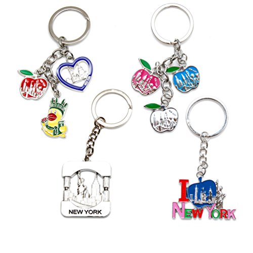 New York NYC NY Keychain Metal - I Love NY, Heart Shaped, Empire State Building, Clover, NYC Texi, Big Apple NYC Souvenir Key Ring (Pack 4)