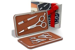 Suvorna Premium Beard & Mustache Set with Beard scissors for men - Facial Hair/Nose/Eyebrow Scissors - Slant Tweezers (4 Pcs Brown)