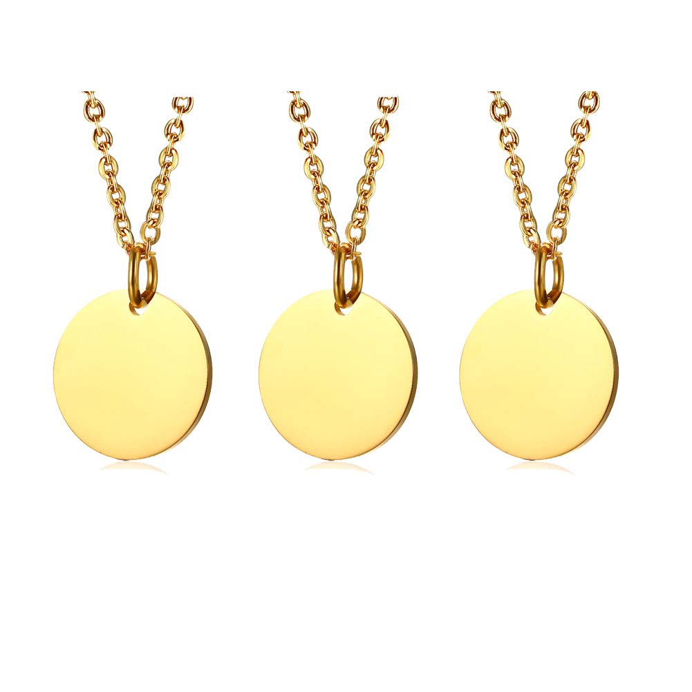 VNOXCustom Engraved Stainless Steel Circle Round Tag Disc Pendant Necklace,Inspirational Bridesmaid Friendship Gift for Her