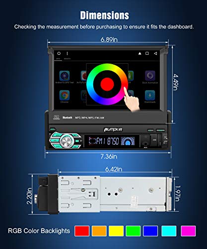 PUMPKIN Android 8.1 Car Stereo Single Din with 7 Inch Flip Out Touch Screen, Navigation, WiFi, Support Backup Camera, AUX, Android Auto, SD/USB