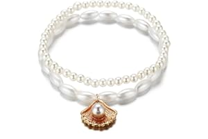 GUAFEIH Shell Anklets Set Pearl Layered Ankle Bracelet Elastic Beach Foot Chain Jewelry for Women
