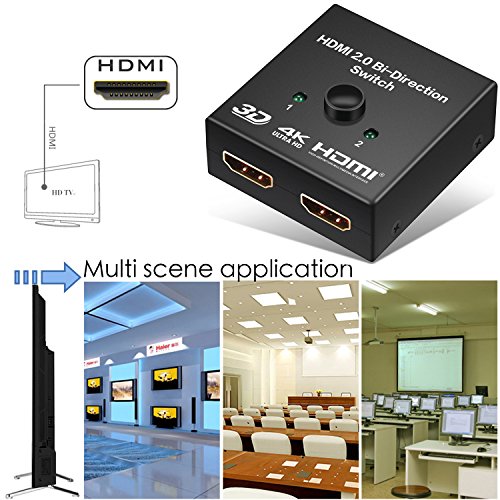 UNOOE HDMI 2.0 Switch 2 Ports Bi-direction Manual Switch 2x1 with Audio Output or HDMI AB Switch 1080p 4K 3D Support for HDTV,DVD,Blu-ray player,PS3,PS4,Xbox,Roku,Fire TV Stick,DVR,Projector,PC