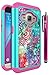 Galaxy J1 2016 Case, Galaxy Express 3 Case, Style4U Flower Studded Rhinestone Crystal Bling Hybrid Armor Case for Galaxy J1 2016/Galaxy Express 3/Galaxy Amp 2/Galaxy Luna with 1 Stylus [Teal/Hot Pink]