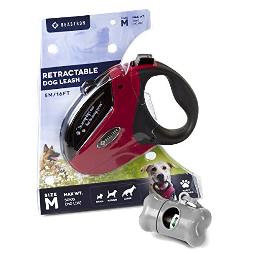 BEASTRON-Retractable-Dog-Leash-16-ft-Extra-Long-Nylon-Ribbon-Walking-Leash-for-Medium-to-Large-Dogs-up-to-110lbs-Tangle-Free-One-Button-Break-Lock-Dog-Waste-Dispenser-and-Bags-included