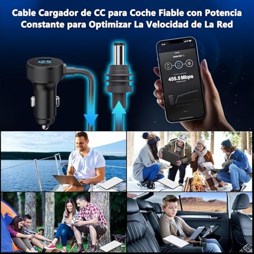 3 en 1 Cable de Alimentación CC para Starlink Mini, Adaptador para Encendedor de 12V-48V con Pantalla Digital, Puertos Tipo C PD de 35W y USB A de 30 W, Ideal para Camiones y Coches (5 metros, 18AWG)