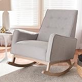Baxton Studio Mid-Century Modern Rocking Chair in Grayish Beige and Whitewash