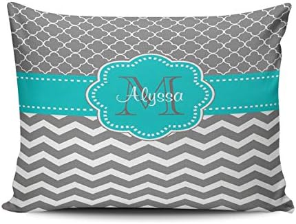 KAQIU Home Decoration Pillow Case Aqua Mint Grey Gray Blue Quatrefoil Chevron Personalized Custom Throw Pillowcase Cushion Lumbar Size 12X20 Inch Chic Personality Rectangular One Sided Printed Design