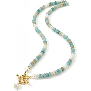 2026 new modelTurquoise Beaded Necklace with Freshwater Pearl, OT Toggle Clasp, Smooth Edges, Daily Versatility