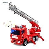 yoptote Fire Truck Rescue Ladder Toy Extending Rotating Ladder Shoot Water with Sirens Lights & Sound Firefighter Role Play Toy Vehicle Car Fire Engine for Children Toddlers Kids Boys Girls
