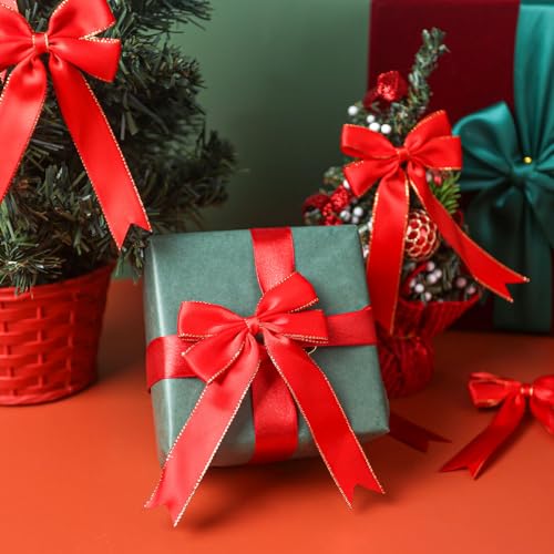 MCPINKY 20PCS Christmas Red Ribbon Bows, Red Satin Bows for Crafts Pre-Made Bows Gift Bows for Christmas Tree Wreath Treat Bags Wine Bottle Hair Band