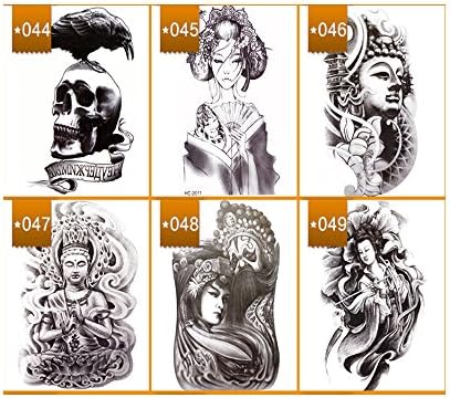 VanTattoo (6Sheets) Fashion Body Art Stickers Removable Waterproof Temporary Tattoo –Skull, Buddha, ancient beauty, lotus Buddha, Huadan, female Goddess of Mercy
