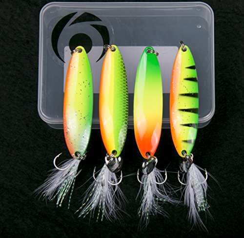 4 Packs Fishing Lures Metal Fishing Spoons Saltwater Hard Spinners Casting Sinking Lures for Northern Pike Salmon Walleye and Bass Fishing (Rainbow) - Thumbnail 3