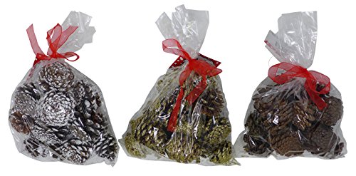 J&J's ToyScape 45-Pcs Christmas Decorative Pine Cones - Natural, Glitter Gold & White | Vase Fillers, Table Scatter, Home Decor, Bowl Display, Christmas Tree