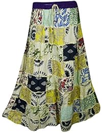 Womens Long Skirts Vintage Ethnic Printed Flowy Boho Gypsy Indian Patchwork Skirts