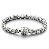 Stainless Steel Ladies Link Chain Bracelet Polished with Cubic Zirconia