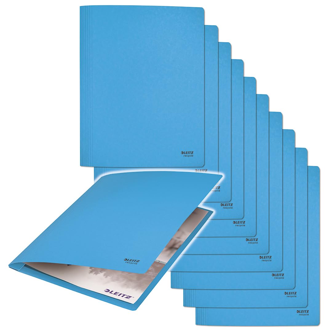 Leitz Recycle 39040035 A4 File Folder for 250 Sheets Sturdy Metal Hangers for Documents 100% Recycled Cardboard Climate Neutral Environmentally Friendly Recycle Series Blue