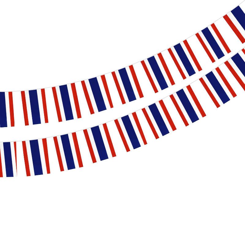 Pandiui23 Thailand Flag 40 Pack, Rectangular 14 x 21 cm, 11.4M Garland, Red, White, Blue, Polyvinylchloride/Polyethylene Terephthalate(PET), Decorative for Home & Events