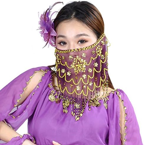 CalciferBelly Dance Tribal Face Veil With Beads and Plum Blossom,Indian Dance Veil， Halloween Costume Accessory