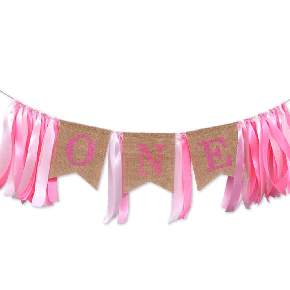 ONE High Chair Banner Baby Girl Pink First One 1st Birthday Party Photo Prop