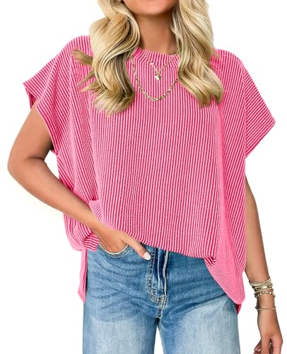 Womens Oversized T Shirts Teacher Outfits Cap Sleeve Flowy Tunic Tops at Amazon