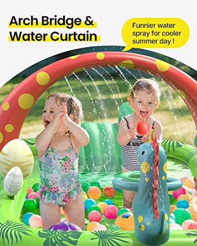Inflatable Kids Pool, Airefina Dino Planet Inflatable Play Center Kiddie Pool with Water Slide, Ultra Thick 97"x76"x41" Toddler Pool with Play Ball Hoop, for Backyard, Garden, Water Park, Ages 3+