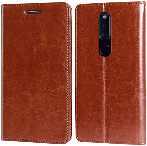 unistuff flip cover for oppo f11 pro with id card slot | artificial leather | foldable stand | 2 card slot | 1 cash slot - executive brown, 72111 - Brown