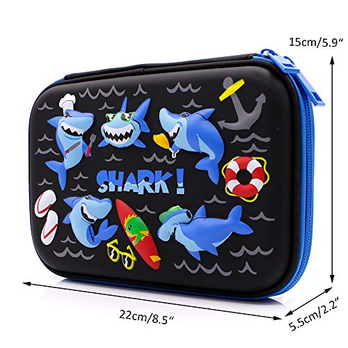 Baby Shark Embossed Hardtop Pencil Case - Cute Boys School Supply Stationery Organizer - Large Capacity Pen Box Pouch Bag for Kids (Black)
