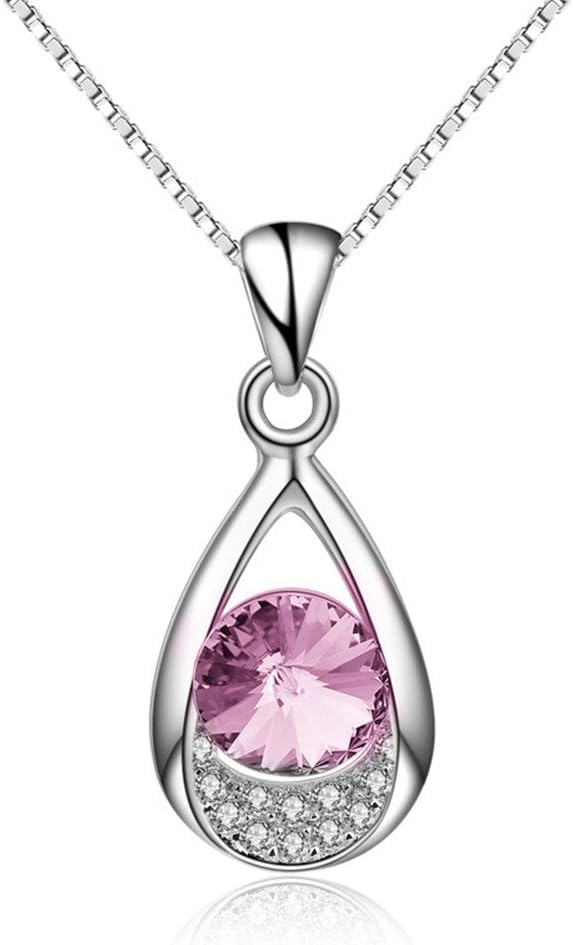 Candira 925 Sterling Silver Water Drop CZ Pendant Necklace 18" Chain (Pink)