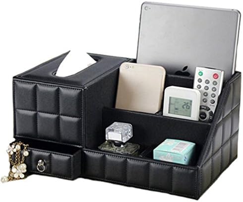 Yitoo Leather TV Remote Control Holder Organizer / Tissue Box / CD Organizer / Caddy for Desk / Caddy / Office / Pens / Pencils / Makeup Brushes / Nightstand / Holder (Black)