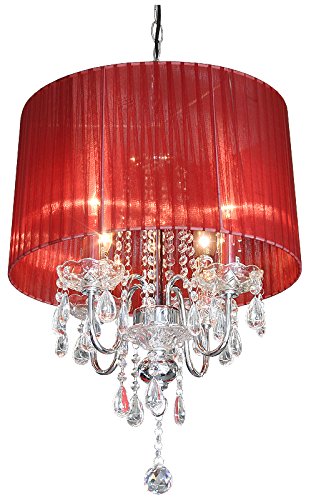 Beaumont 4 Light Chandelier, Glass, Red