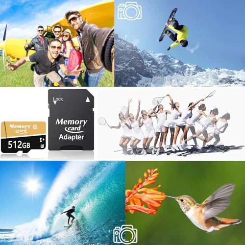 New MicroSD Card Memory Card 512GB with Adapter,Full HD & 4K UHD Card Class10 U3 High Speed for Camera/Phone/Tachograph,Tablet and Drones