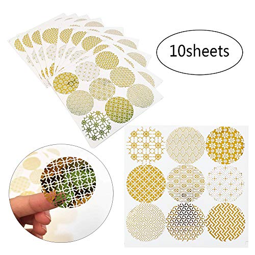 JKJF 10 Sheets Gold Circle Envelope Seals Stickers Label Stickers for Party Favor Bags, Gift Boxes, Holiday Decorations, Wedding Celebrations