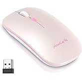 AooKoNi Wireless Bluetooth Mouse, Rechargeable USB Optical Mouse, LED Slim Dual Mode(Bluetooth 5.2 and 2.4G) Wireless Mouse for Laptop, PC, Mac OS, Android, Windows (Type C Charging Port, Pink)