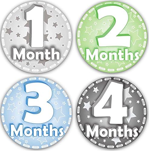 SKN First Year Baby Monthly Stickers - Newborn Baby Boy Milestone Stickers (Set of 16) - Included Unique Baby Gift Box.