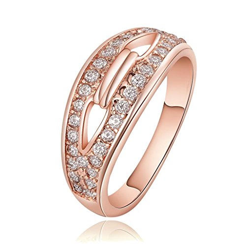 AmDxD Gold Plated Women Rings Rose Gold 2 Rows White CZ Size 8