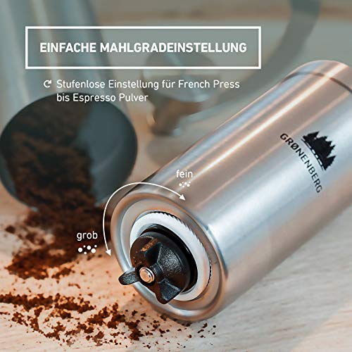 Kaffeemühle manuell mit Kegelmahlwerk | Kaffeemühle hand - Handkaffeemühle aus Edelstahl | Espressomühle | Präzise… – Bild 5
