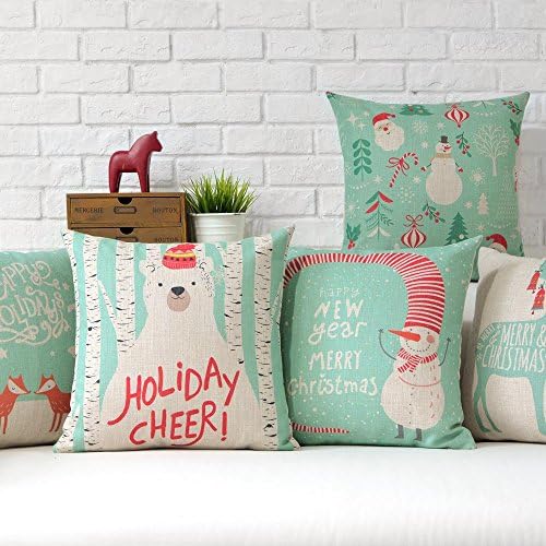 Yoovimin ®5Pcs Christmas Series Cotton Linen Decorative Pillowcase Cushion Cover for Sofa Throw Pillow Case 17x17 Inch 43x43cm (Christmas Series2)