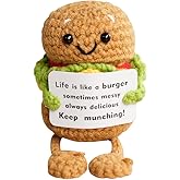 Cococu Cute Positive Burger Crochet Plush – Funny Encouragement Burger Decor, Small Handmade Crochet Gift for Friends, Coworkers & Teachers