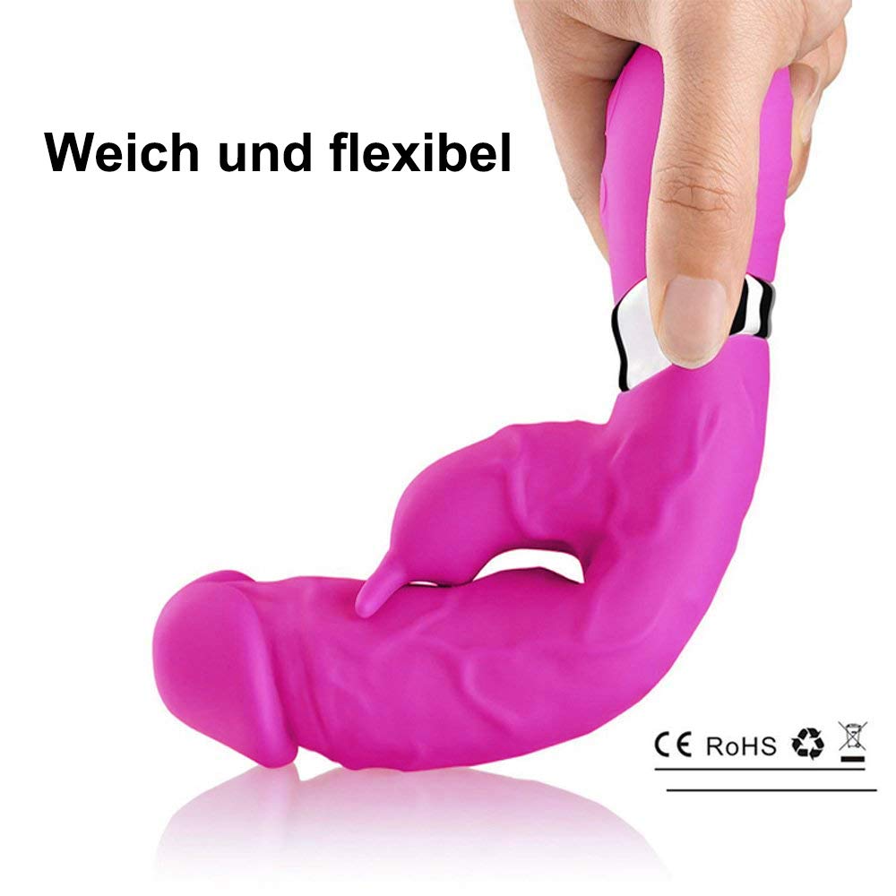 Rabbit Vibratoren für sie Klitoris und G-Punkt Stimulator, Dual Motor Silikon Dildo Realistischer Vibrator mit 7 Modi, Massagestab für Frauen Sex-Spielzeug Wasserdicht, USB Wiederaufladbar (Rose)