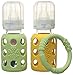 Lifefactory BPA-Free Glass Baby Bottle Gift Set with Two 4-Ounce Glass Bottles and Silicone Teether, Green & Yellow