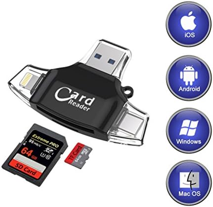 SD Card Reader, Lightning Adapter for IOS 10.3 up to 11, Trail Game Camera Viewer for iPhone 5 / 5c / 5s / SE / 6 / 6s / 7 / 7Plus [ DO NOT Support iPhone 8 / 8 Plus ] … (4 in 2 reader)