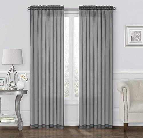 GoodGram 2 Pack: Ultra Luxurious High Thread Rod Pocket Sheer Voile Window Curtains Assorted Colors (Grey)