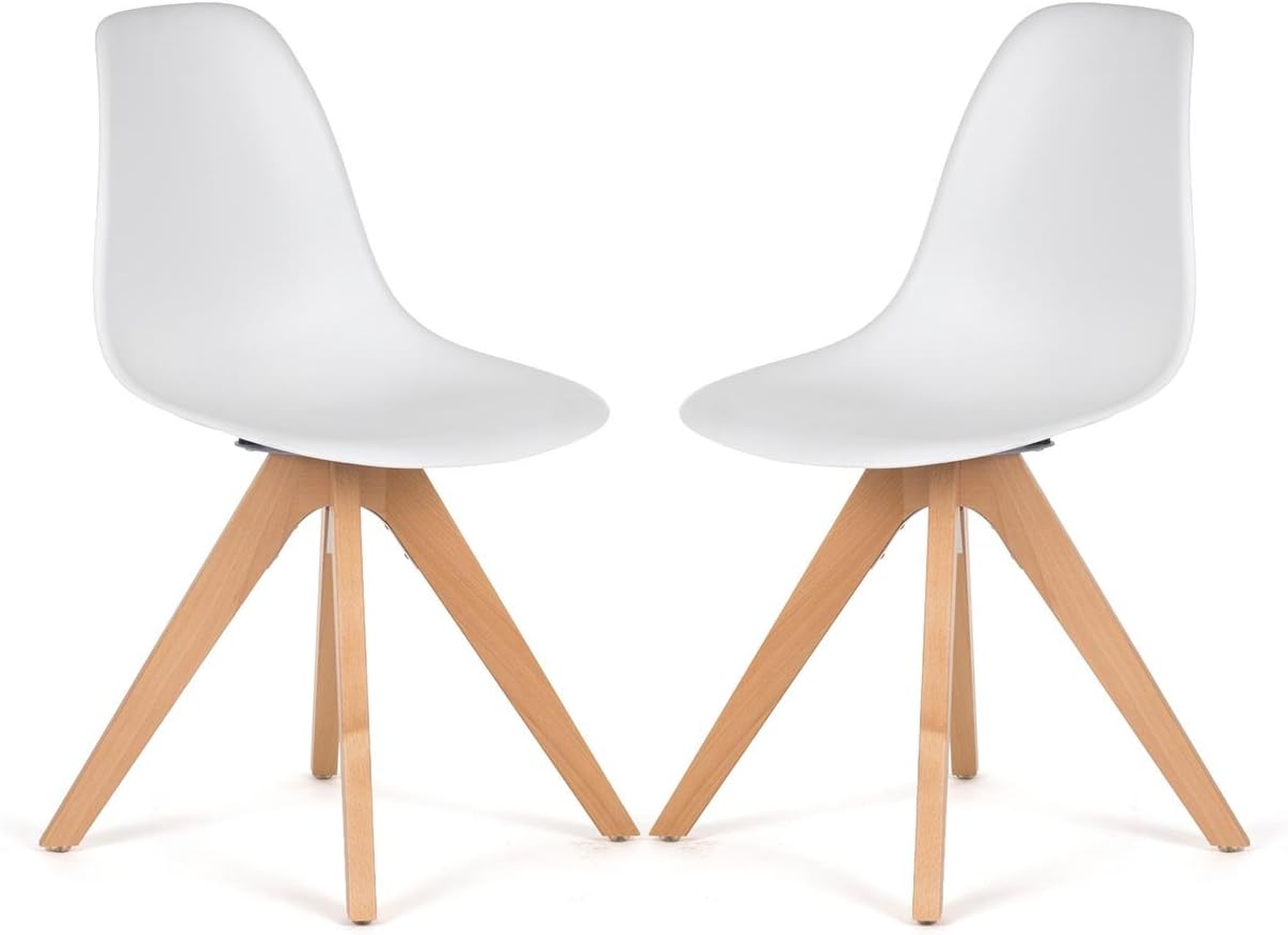 Makika Design Chair Retro Dining Style Kitchen Chair Office Chair Modern Lounge Chair with Backrest Set of 2 BEEZ UP in White with Backrest